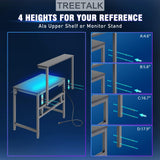 TREETALK Gaming Desk with Power Outlets & LED Strip Lights,80CM Industrial Writing Desk with Adjustable Monitor Stand, Cupholder and Headphone Hook for Home Office Black TREETALK