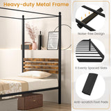 Giantex Metal Canopy Bed Frame Twin Size, 4-Poster Platform Bed with Industrial Headboard and Under Bed Storage, Heavy-Duty Mattress Foundation No Box Spring Needed, Easy Assembly, Black Giantex