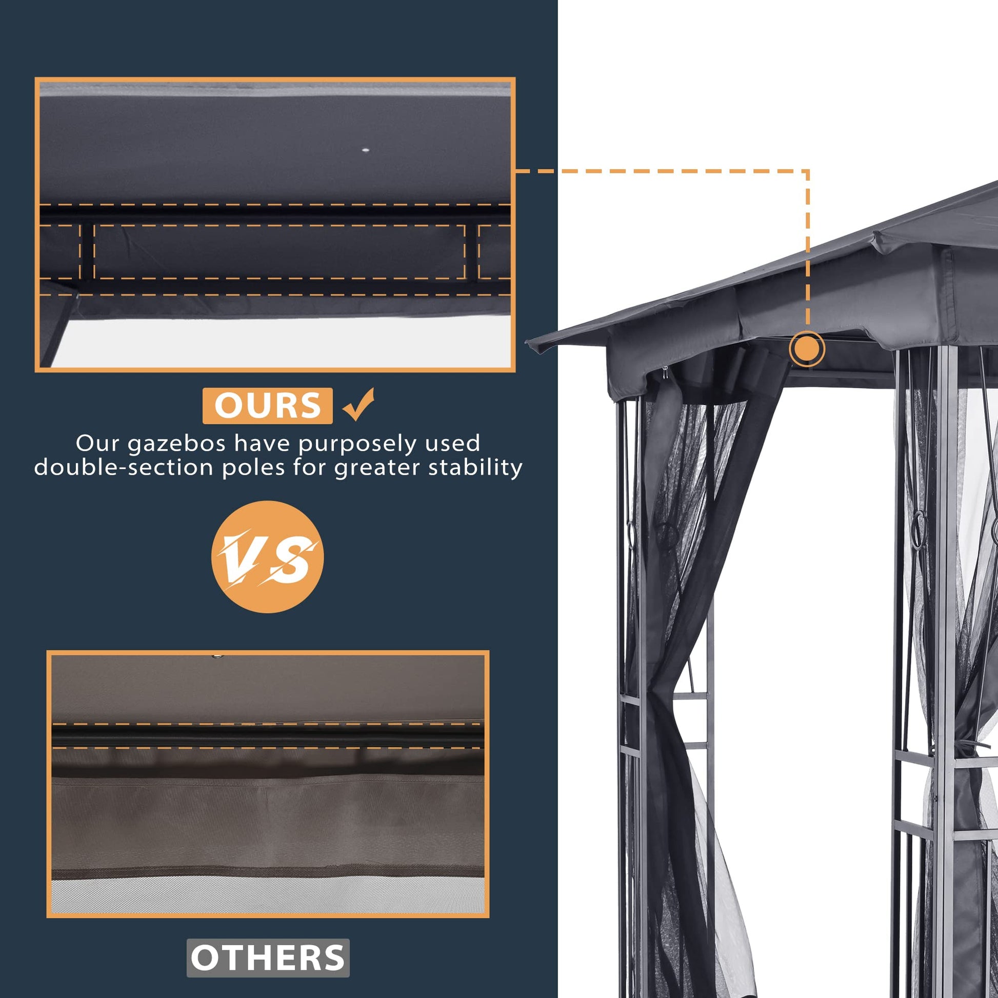 HAPPATIO 10' X 12' Patio Gazebo with Ventilation Double Roof，Outdoor Gazebo with Mosquito Netting for Lawn, Garden (Grey) - WoodArtSupply