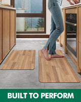 LUMI Wood Grain Kitchen Mat - Teak-Like, Non-Slip, Quick-Dry, Washable, Waterproof, Low-Profile Standing Rug for Kitchen, Home, and Office, 23.5"x15.5" LUMI