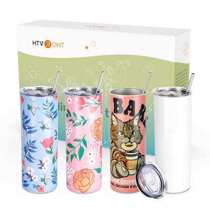 HTVRONT Sublimation Tumblers 4 PCS - 20 OZ Sublimation Tumbler Blanks with Sublimation Paper/Shrink Wrap Films/Heat Tape/Straws/Straw Brush - Sublimation Blanks Products for Gift/DIY Craft