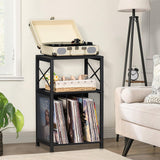 LELELINKY 3 Tier End Table, Side Table with Display Shelf, Black Vinyl Record Player Stand with Albums Storage, Industrial Sofa Bedside Table Night Stand for Living Room Bedroom Small Spaces LELELINKY
