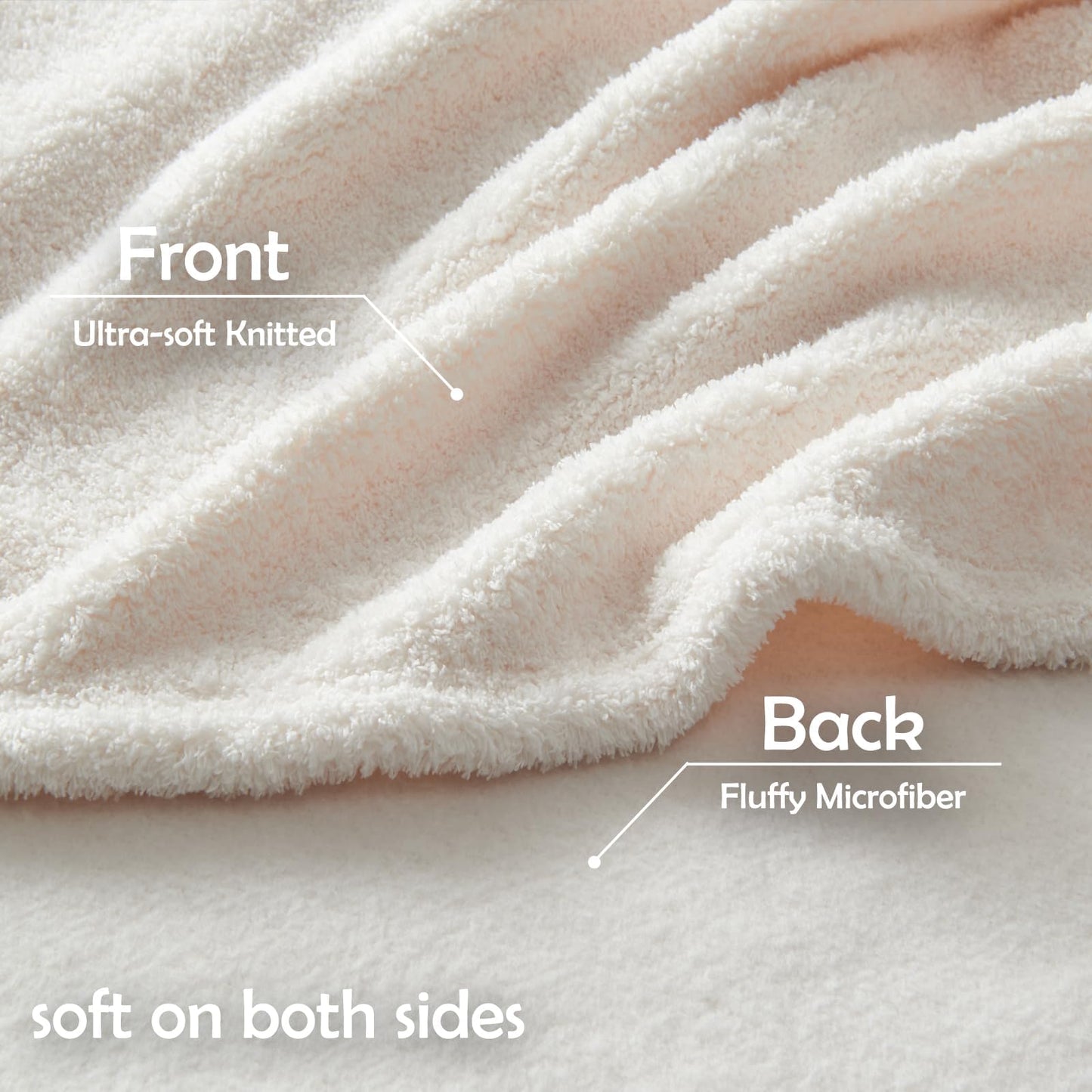 NEWCOSPLAY Knitted Ivory Blanket Super Soft Plush Throw for Couch Fuzzy Fluffy Microfiber Lightweight Blanket for Bed Sofa All Season Use (Ivory, Throw(50"x60"))