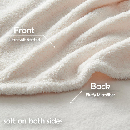 NEWCOSPLAY Knitted Ivory Blanket Super Soft Plush Throw for Couch Fuzzy Fluffy Microfiber Lightweight Blanket for Bed Sofa All Season Use (Ivory, Throw(50"x60"))