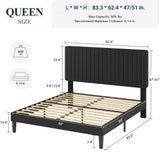 Allewie Queen Bed Frame, Velvet Upholstered Platform Bed with Vertical Channel Tufted Headboard, Mattress Foundation with Strong Wooden Slats, Box Spring Optional, Easy Assembly, Black Allewie