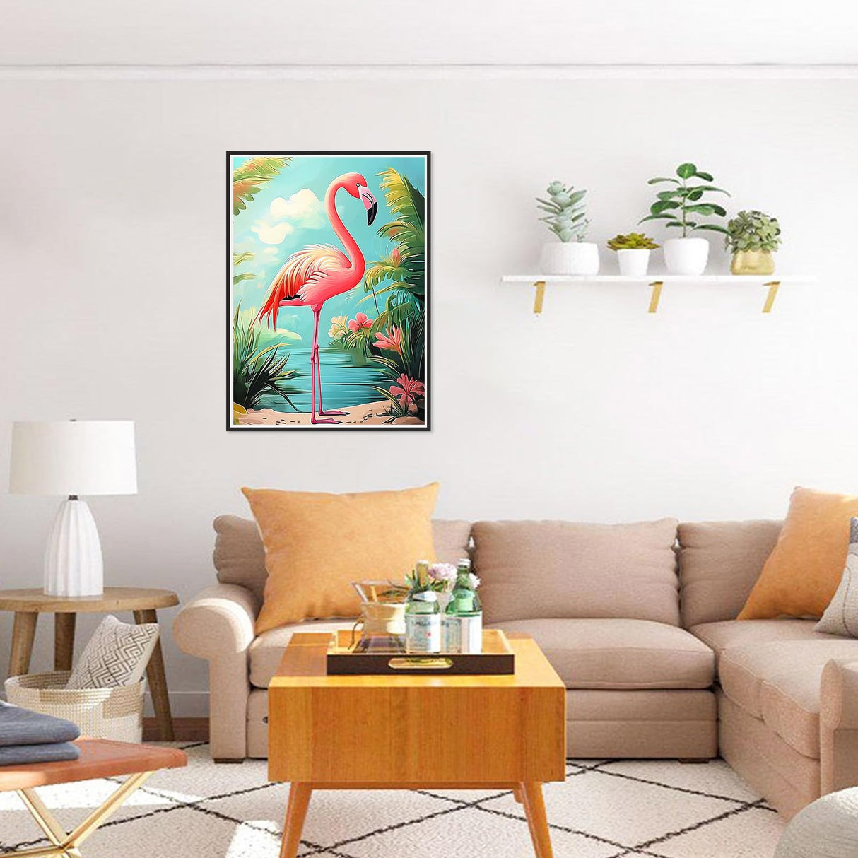 HEIBAGO Flamingo Diamond Art Kits for Adults, 5D Full Drill Round Bird Painting Gems with Beach Diamond Painting, Diamond Dots Perfect for Home Wall Decor 12x16inch HEIBAGO