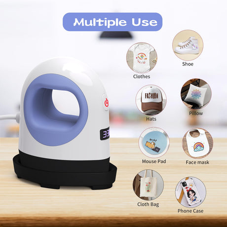 Heat Press Mini Heat Press Machine, Small Heat Press for T Shirts, Hats, Heating Transfer Projects,14 Levels Temperature Setting (White&Purple) AST&T