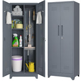 IRONFFICE Broom Storage Cabinet,65" H Utility Closet with Pegboard,Cleaning Cabinet with Locking for Laundry Room,Grey IRONFFICE