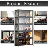 QOEUDD Curio Display Cabinet with Acrylic Glass Door, 5-Tier Tall Display Case, Curio Cabinet & Bookcase for Collectibles, Display Shelf for Home, Reading Nook, Playroom, Living Room QOEUDD