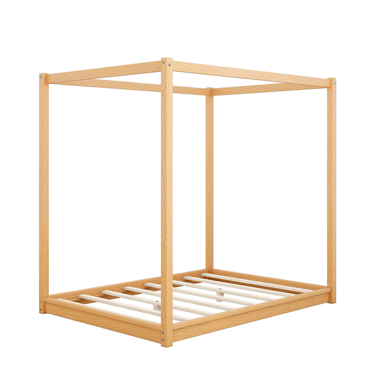 NCKMYB Wooden Canopy Platform Bed, Full Size Floor Bed Frame for Kids Boys Girls, No Spring Box Required (Natural) NCKMYB