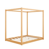 NCKMYB Wooden Canopy Platform Bed, Full Size Floor Bed Frame for Kids Boys Girls, No Spring Box Required (Natural) NCKMYB