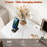 Gyfimoie 6 Drawer White Dresser for Bedroom, 47.2" Long Chest of Drawers with Charging Station & LED Lights, Double Wooden Storage Cabinet Dresser for Closet,Modern TV Stand with Deep Drawers Gyfimoie