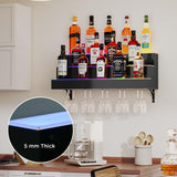 Dethan 3 Tier 30 Inch LED Lighted Liquor Bottle Display Shelf - Wall-Mounted Wine Rack with Multi-Color App & Wireless Remote Control, Adjustable Brightness & Sound Modes, Acrylic Bar Shelves Displays Dethan