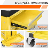 PM PERFORMOTOR 3-Drawer Tool Chest Rolling Mechanic Seat with Tool Trays,350lbs Max Weight Capacity, Yellow,PM-TOL-RST1-YL PM PERFORMOTOR