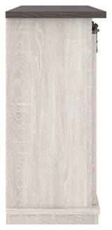 Signature Design by Ashley Dorrinson Farmhouse TV Stand Fits TVs up to 50" with Sliding Barn Doors and Storage Shelves, Whitewash & Gray Signature Design by Ashley