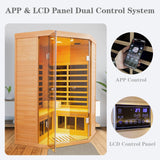 2-3 Person Ultra Low EMF(0-5mG) Far Infrared Sauna, 1520w Hemlock Indoor Sauna Room with APP Control, LCD Panel Control, Constant Temperature Cover, Chromotherapy Lamp, Reading Lamp, Bluetooth Speaker KUNSANA