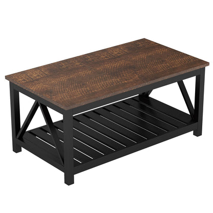 ChooChoo Black Coffee Table, Rustic Vintage Table with Shelf for Living Room, 40 Inch - WoodArtSupply