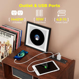 MULEJYBO Large Record Player Stand with Sliding Door,350 Vinyl Record Storage Cabinet, Record Player Table with Power Outlet and LED Light,Turntable Stand with Wood Legs for Living Room,Office MULEJYBO