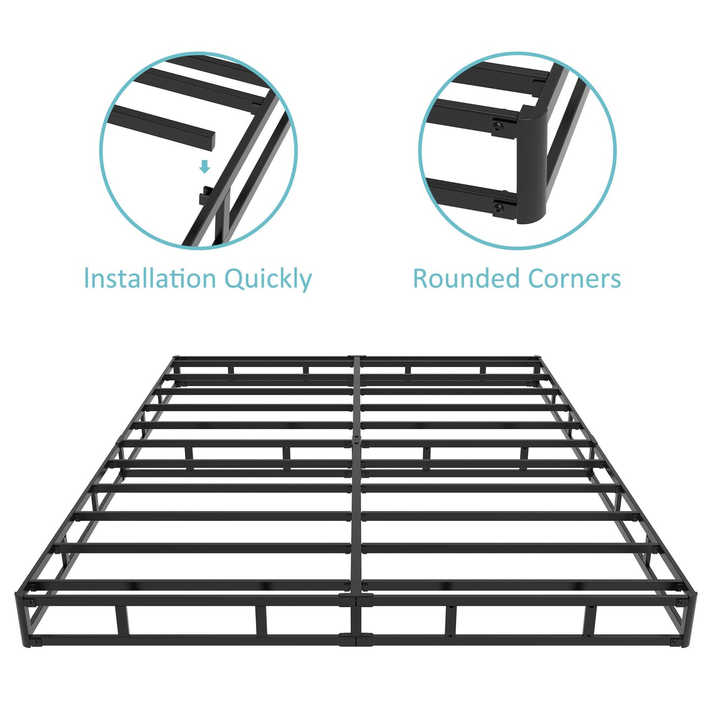 Upcanso King Box Spring Bed Base 6 Inch, Low Profile Metal Box Spring King with Fabric Cover, 3000 Lbs Max Weight Capacity Mattress Foundation, Noise-Free, Easy Assembly