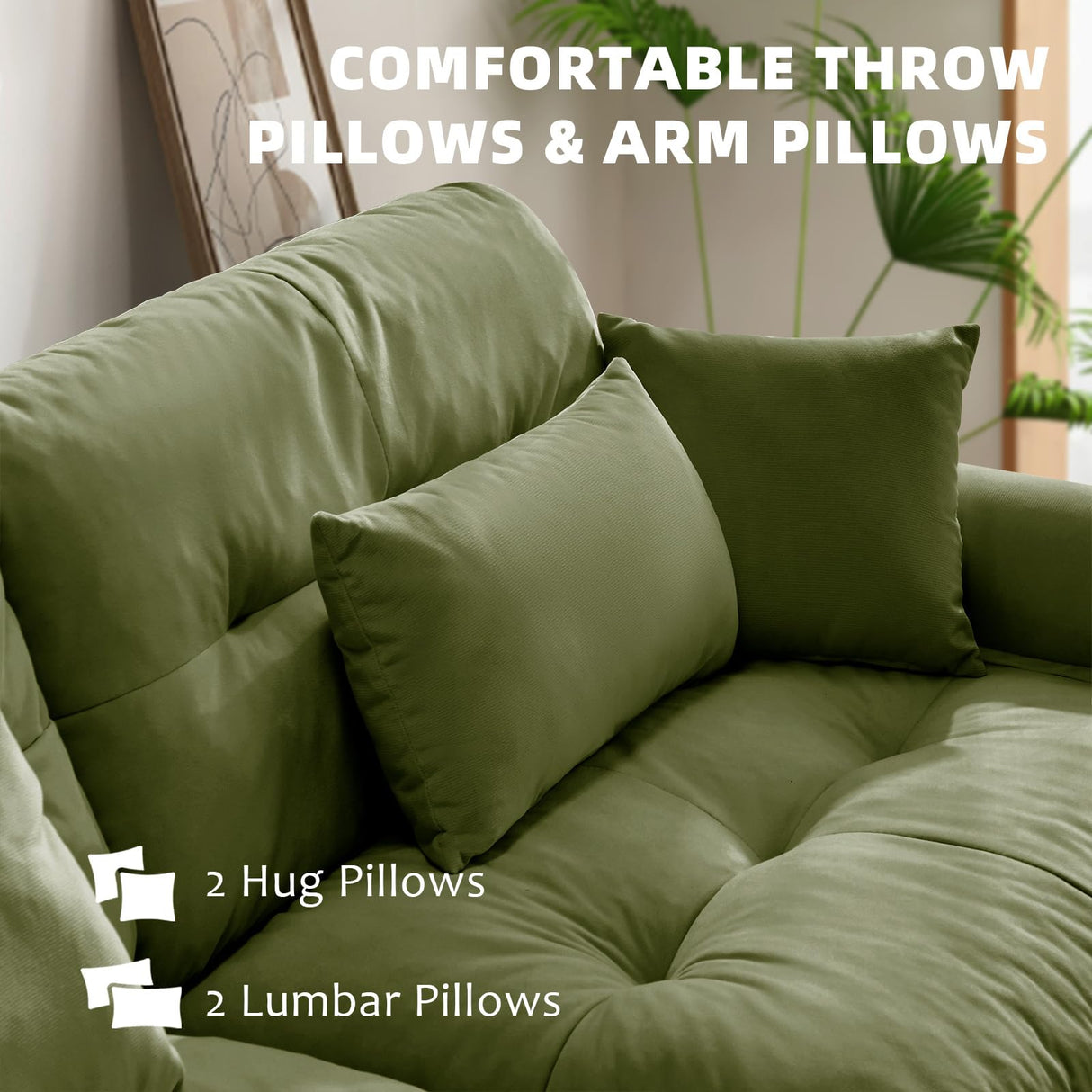 SoarTalent 93.7" Modern Oversized Modular Sectional Sofa 2-Seater Loveseat L-Shaped Cloud Couch with Ottoman,Pillows and Overthick Cushion for Living Room,Home Theater,Apartment,Velvet,Olive Green SoarTalent