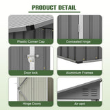 YOPTO 4x8 FT Lean to Metal Shed,Outdoor Storage Shed W/Floor Frame & Reversible Installation,All Weather Waterproof Garden Tool House W/Lockable Door & 2 Air Vents,for Backyard,Patio,Lawn,Gray YOPTO