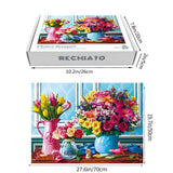 Jigsaw Puzzles 1000 Pieces for Adults Spring Flowers, Colorful Flowers Jigsaw Puzzles, Plants Tulip Rose Daisy Challenging Funny Puzzles for Friends Family Activity Game Nights RECHIATO