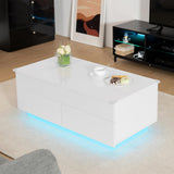 LED Coffee Table for Living Room Lift Top Coffee Tables with Storage Morden High Gloss 4 Tiers Black Tea White Center Tables Sofa Hidden Compartment & 2 Drawers HOMMPA