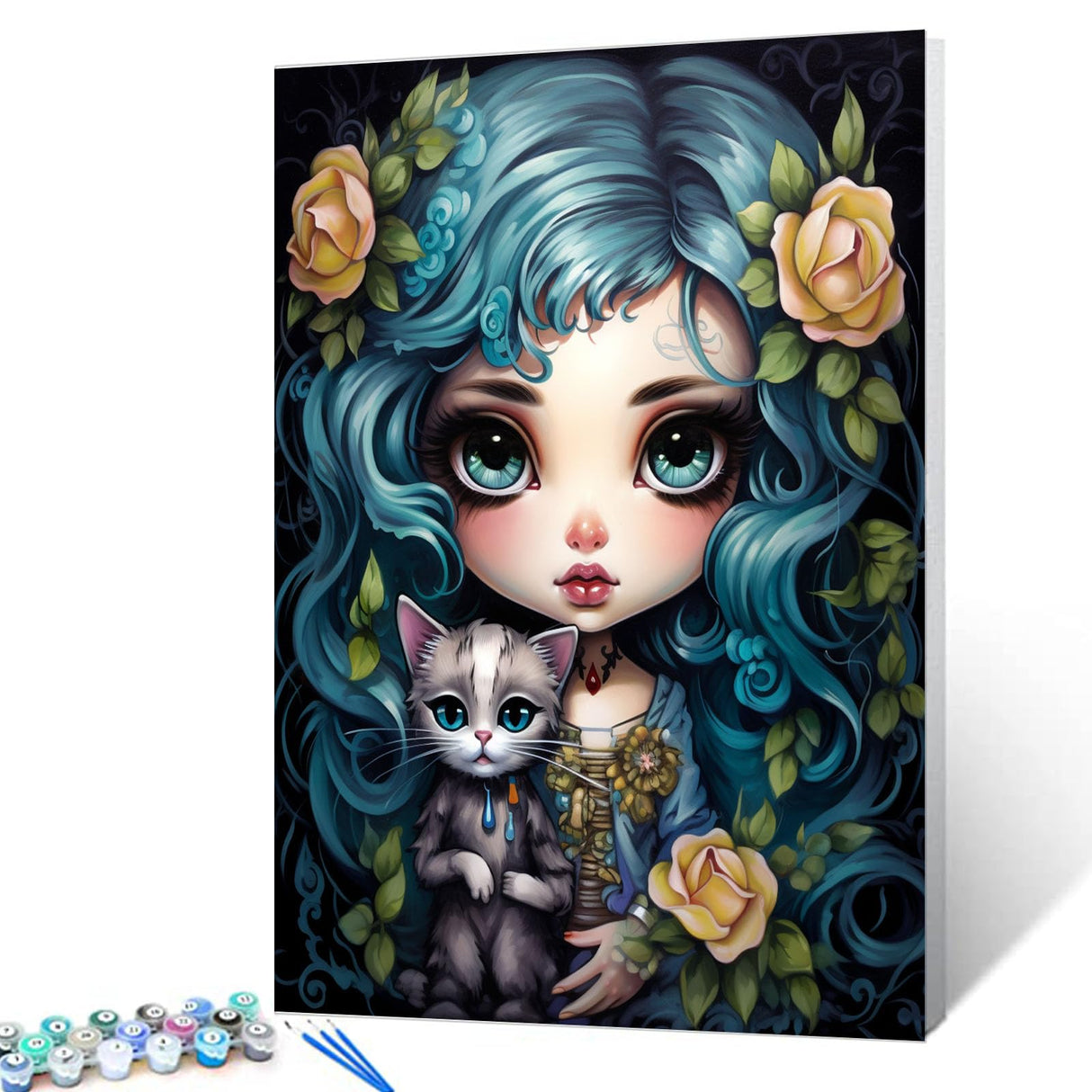 Fashion Fairy Girl Paint by Numbers Kits 16x20 inch Canvas Animal Cat DIY Oil Painting for Kids, 16''x20' inch Adults Beginner Tropical Flowers /Leaves Paintwork with Brushes Boho Gift(DIY Frame) TUMOVO