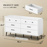 DWVO White 6 Drawers Dresser/Modern Wood Dresser Chest of Drawers with Black Metal Handle＆Anti-Tipping Device/Modern Double Storage Cabinet for Entryway/Living Room-15.7" Dx55.1 Wx31.1 H DWVO