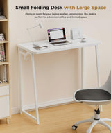 POLWKZU Folding Desk Small Foldable Desk for Small Space, 31.5 Inches Writing Computer Desk in Study, Home Office Foldable Office Desk for Bedroom, White POLWKZU