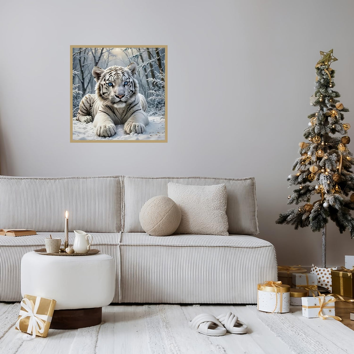 CHWGLFGG 5D Diamond Art Kits for Adults Beginners, White Tiger Diamond Painting Kits, DIY Winter Full Round Drill Paint by Diamonds Dot Gem Art for Adults, Home Wall Decor 13.7X 13.7 Inch CHWGLFGG