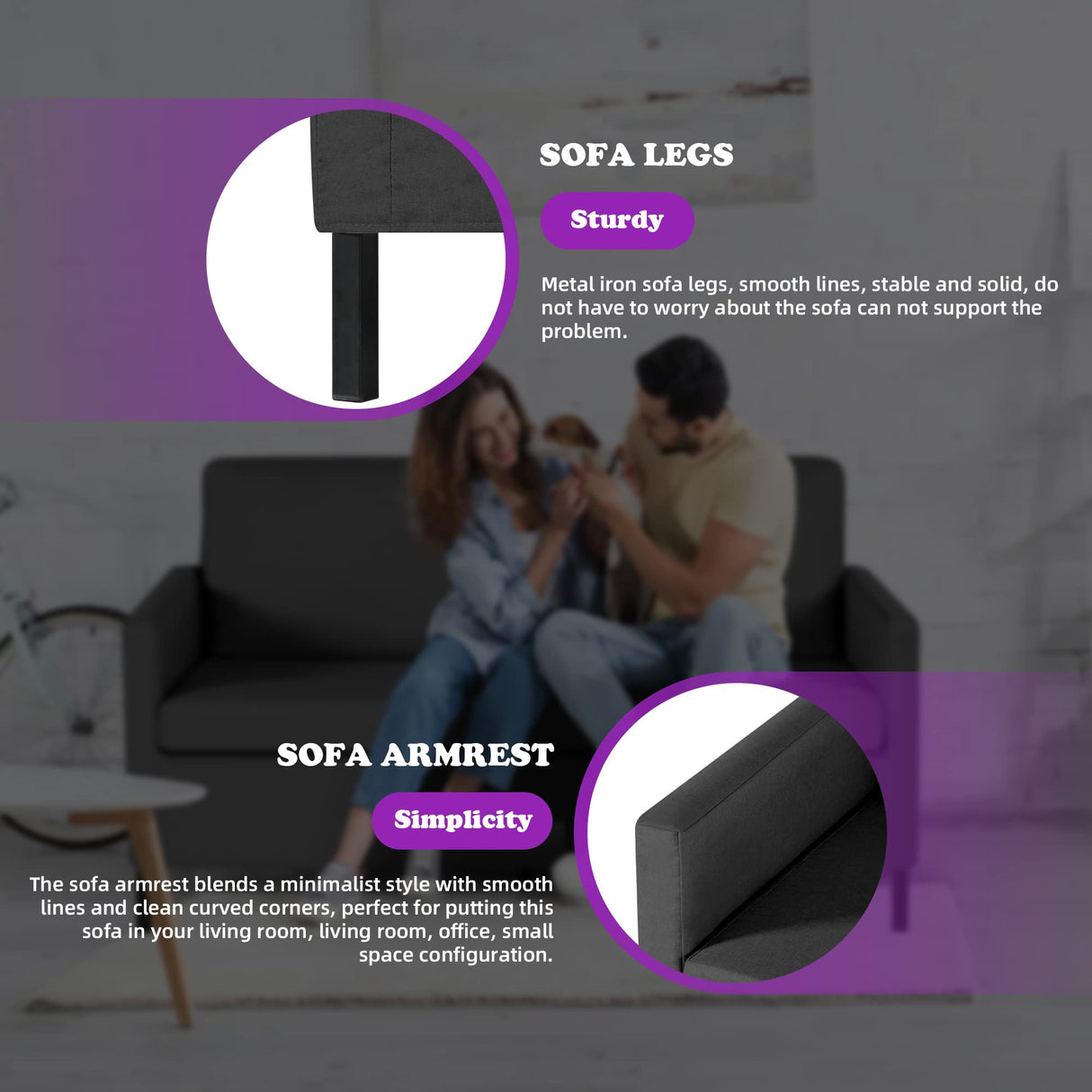 TYBOATLE Linen Fabric Modern Small Loveseat Sofa Couch for Living Room, 51" W Little Upholstered 2-Seater Mini Love Seats w/Iron Legs for Small Space, Apartment, Bedroom, Dorm, Office (Dark Grey) TYBOATLE