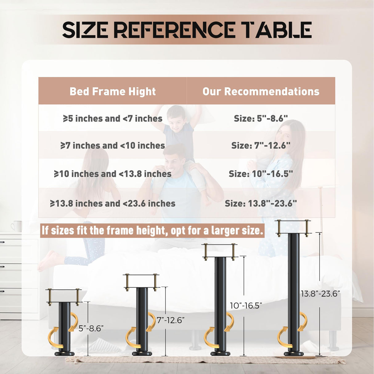 YUEYIN Under Bed Metal Support Legs, Adjustable Height Bed Frame Support Leg, Bed Slat Support Leg for Heavy Duty/Wooden/King/Queen Bed Frame (7"-12.6" (4pcs)) YUEYIN