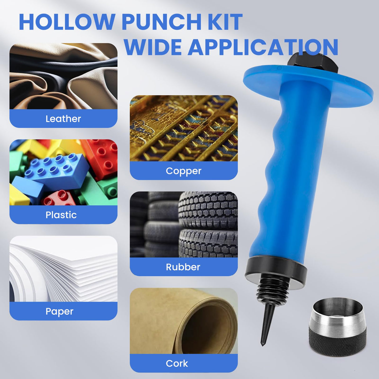 Hollow Hole Punch Set for Leather, Gasket Hollow Punch Kit, Rubber Hollow Hole Punch Set,Gasket Punch Set 3/16 to 1-3/8in CZPPIF