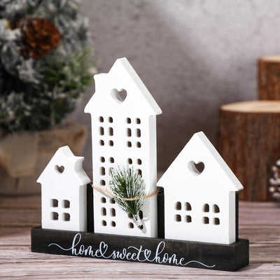 Yousoontic 1 Set White Village Houses Wooden Farmhouse Decorations Home Sweet Tabletop Decor Sign for welcome Centerpieces House Warming Gifts New Home Couple