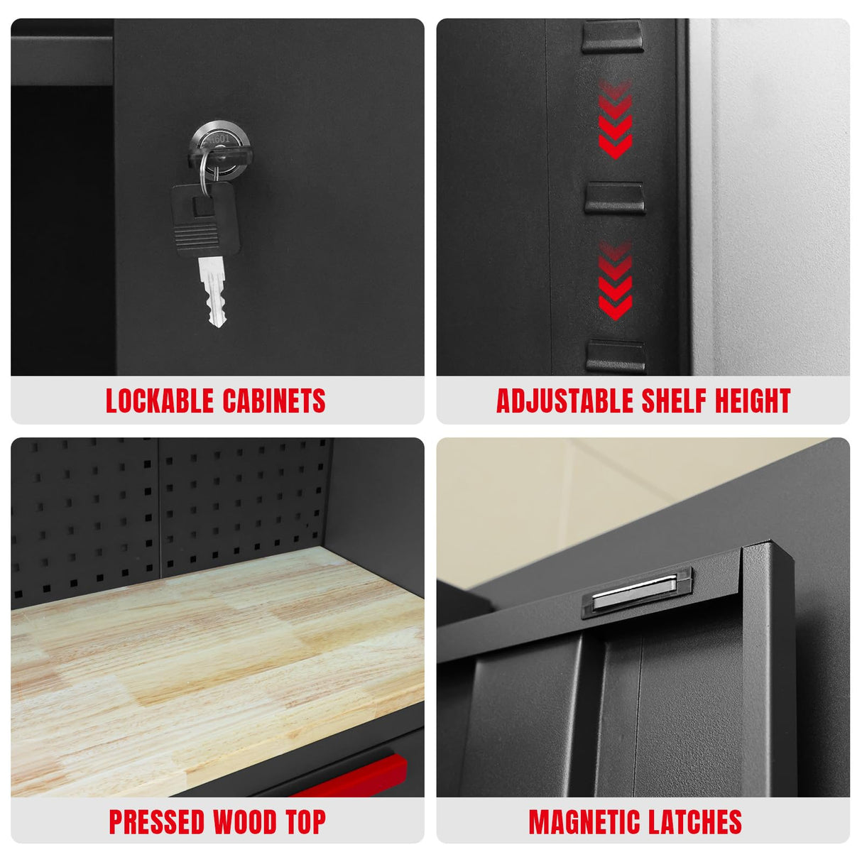 GSTANDARD 6 Piece Garage Cabinets Storage System: Includes Steel Cabinets, Drawers, Rolling Chest and Pegboard, Garage Workbench with Storage - Perfect for Organizing Garage and Tools, Black GSTANDARD