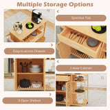 Moccha Rolling Kitchen Island Cart - Bamboo Kitchen Carts on Wheels with Storage Cabinet, Large Drawer, 3-Tier Open Shelf, Towel Rack, Sideboard, Mobile Kitchen Table for Dining Room Living Room Bar LDAILY