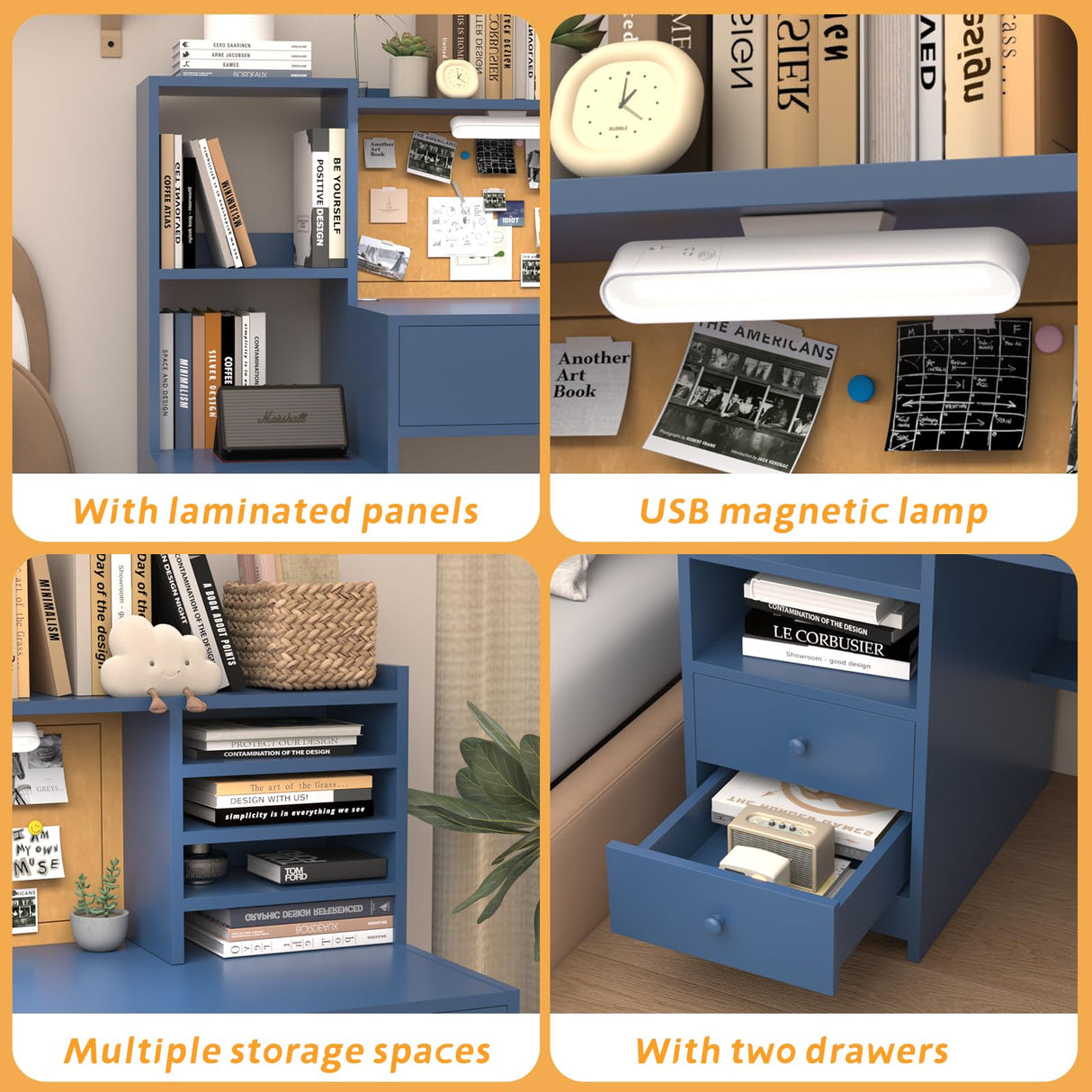 RUPOLX Blue Kids Desk and Chair Set for 5-12 Year Old,Kids Study Desk with 3-Color Lights,Childrens Computer with 4 Drawers, Kids Study Table with Storage Shelf -D-40 RUPOLX