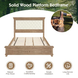 YUMPIE Rustic Solid Wood King Bed Frame with 68" Tall Headboard, Chenille Upholstered Farmhouse Panel Platform Bed Mattress Frame, Button Tufted/Antique Brass Nail Trim/No Box Spring Needed, Milk Ash YUMPIE