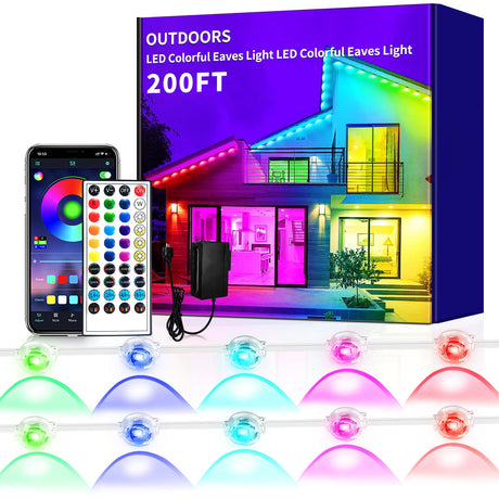 Yocrostar 200ft Permanent Outdoor Light,RGB Eaves Lights with App Control Remote,DIY IP67 Waterproof led Lights,Outside Light for House,Halloween,Roof,Garden,Christmas Decorations Yocrostar