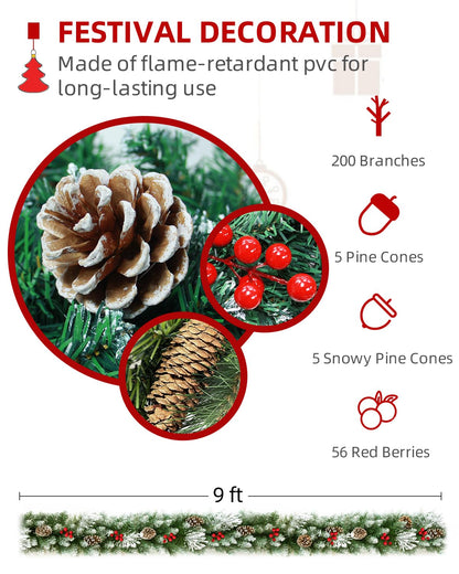 STRPRETTY BASIC 9 FT Christmas Garland, Artificial Xmas Garland Indoor Outdoor Non-Lit Pine Garland with Pine Cones Red Berries for Christmas Holiday Mantle Wreath Wedding Party