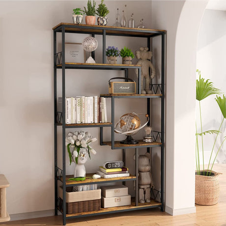 Gizoon 71” Black Industrial Bookshelf with 8 Staggered Shelves for Versatile Storage and Display Gizoon