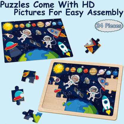 Puzzles for Kids Ages 4-6, 24 Piece Wooden Jigsaw Puzzles for Toddlers Ages 3-5, Preschool Educational Puzzles Boards for Boys and Girls Gifts 3 4 5 6 Years Old Toys