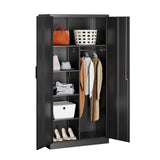 Metal Wardrobe Cabinet with Lock,72" Armoire Closet with Hanging Rod,Lockable Storage Locker,Black Storage Cabinet with Locking Doors,Garage Closet,Steel Wardrobe for Home,Bedroom,Office,Employee,Shop SISESOL