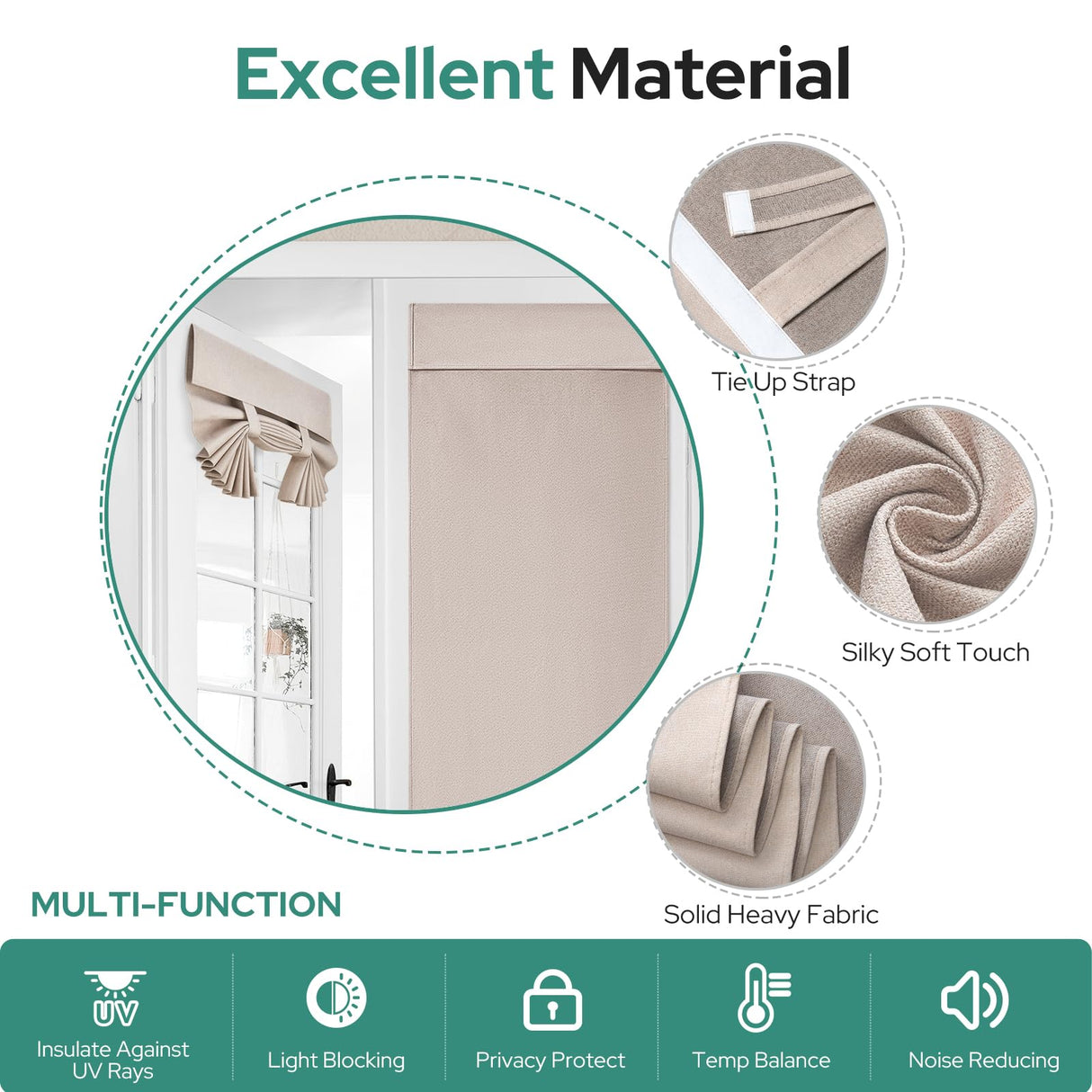 HOMEIDEAS 100% Linen Blackout French Door Curtains, Privacy Door Window Curtains, 26 X 68 Inch Room Darkening Blinds, Thermal Insulated Shades for Bedroom, 1 Panel, Natural HOMEIDEAS