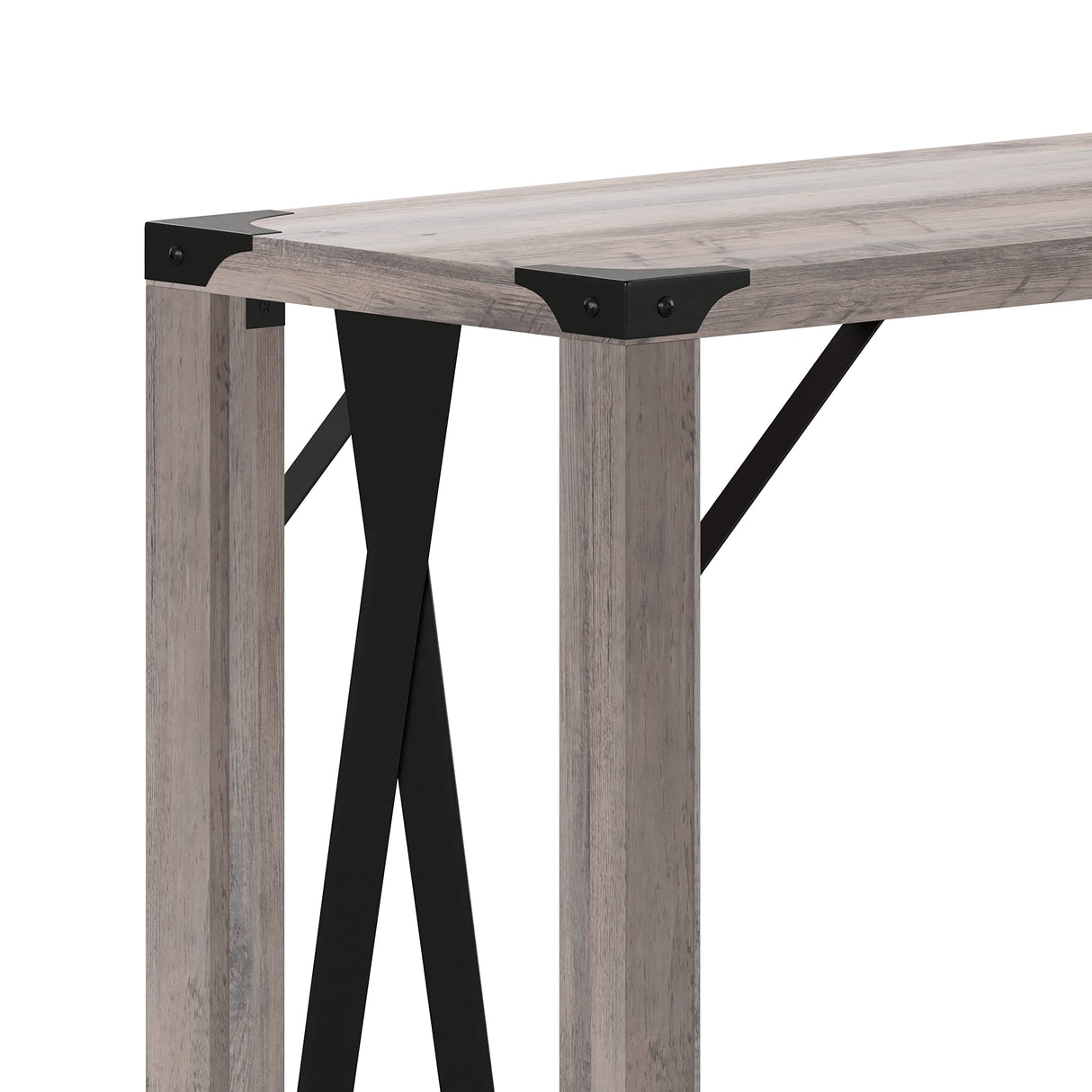 Taylor & Logan Willard Gray Wash Wood Two Tier Modern Farmhouse Console Table with Black Metal Corner Accents and Cross Bracing Taylor & Logan