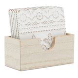Juvale Set of 6 White Wooden Coasters with Holder for Drinks, Coffee Table, and Floral Farmhouse Decor (3.8 Inches) Juvale