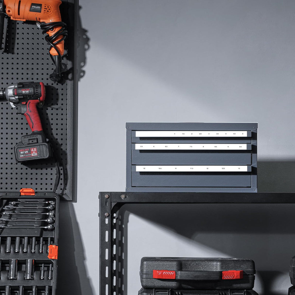 VEVOR Drill Bit Organizer - Three-Drawer Steel Cabinet for 1mm to 13mm, Labels, Stackable VEVOR