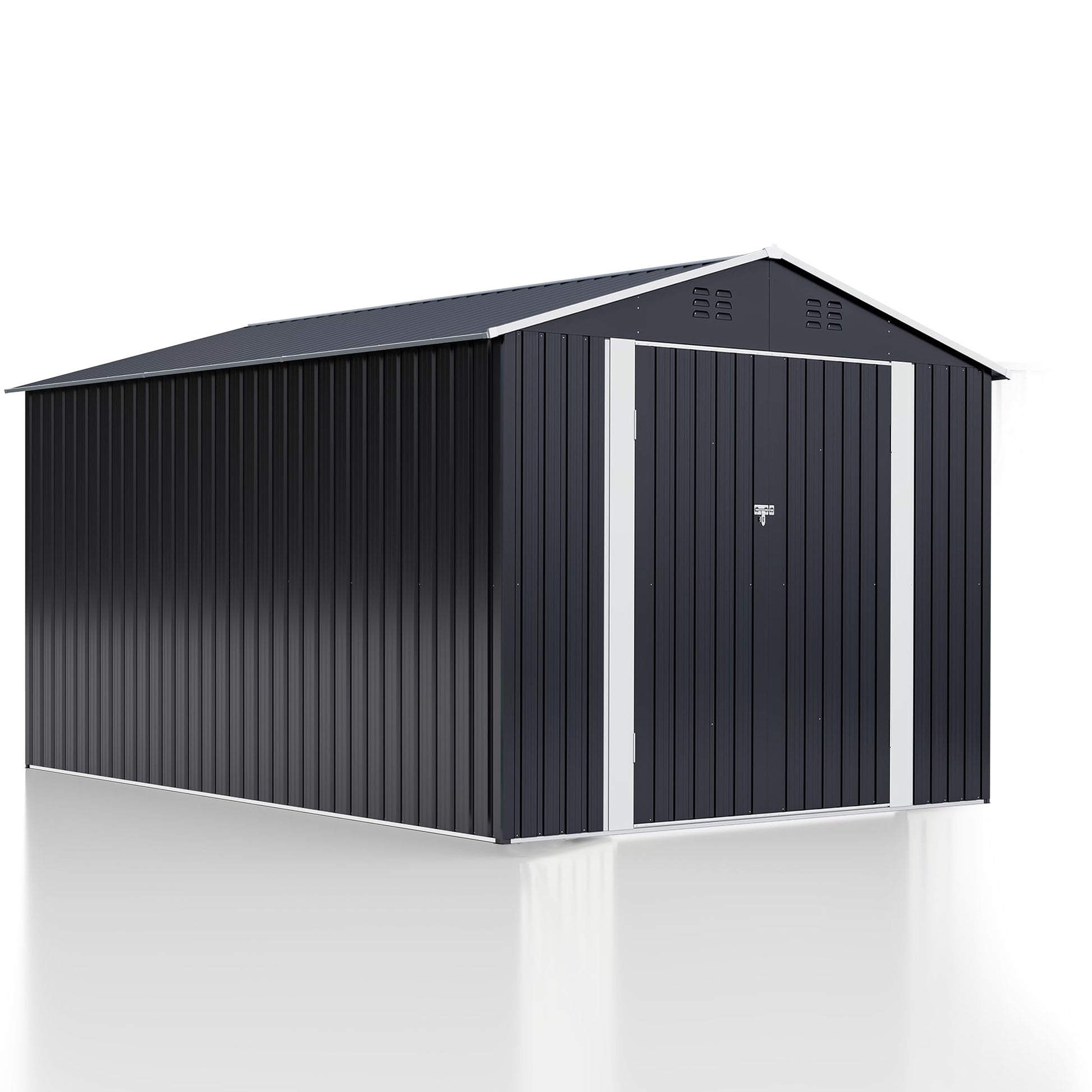 Polar Aurora 8 x 12 FT Outdoor Storage Shed, Metal Garden Shed with with Updated Frame Structure, Tool Sheds for Backyard Garden Patio Lawn Black - WoodArtSupply