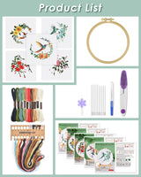 ERKOON 5 Sets Embroidery Kit for Beginners, Hummingbird and Flower Cross Stitch Set for Include Embroidery Cloth Hoops Threads for Craft Lover Hand Stitch with Embroidery Skill Techniques ERKOON